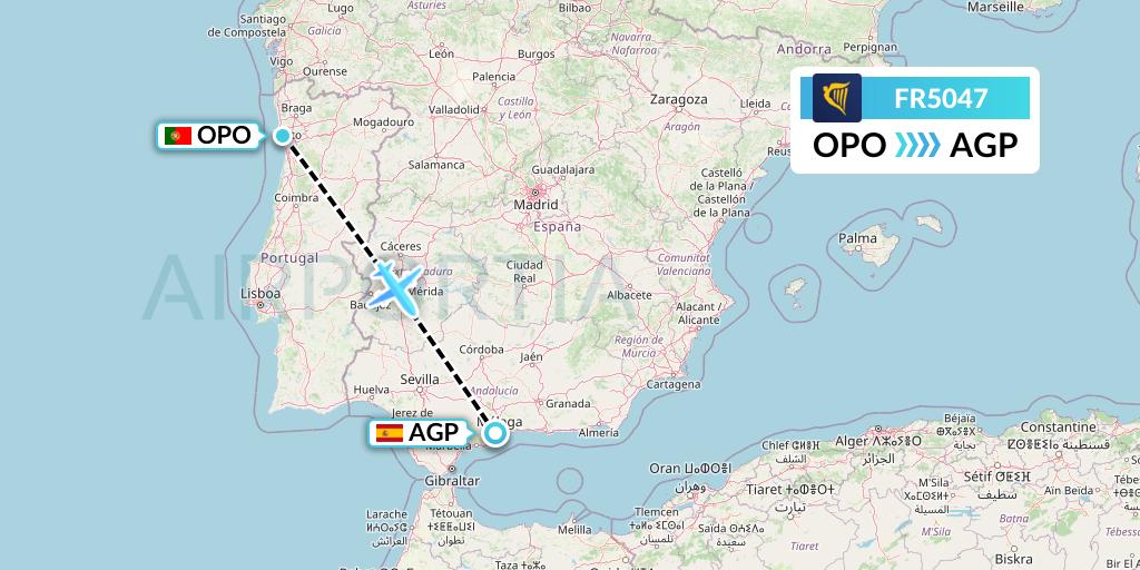 FR5047 Ryanair Flight Map: Porto to Malaga