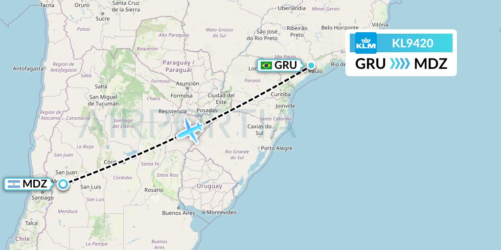 KL9420 KLM Flight Map: Sao Paulo to Mendoza