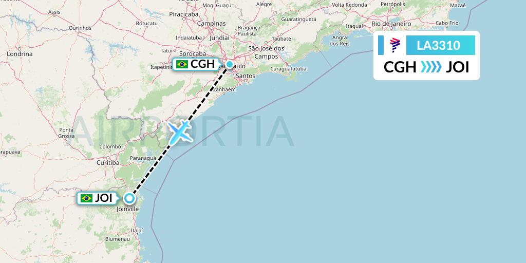 LA3310 LAN Airlines Flight Map: Sao Paulo to Joinville