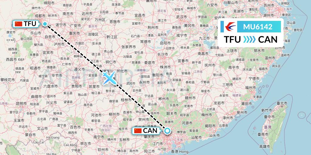 MU6142 China Eastern Airlines Flight Map: Chengdu to Guangzhou