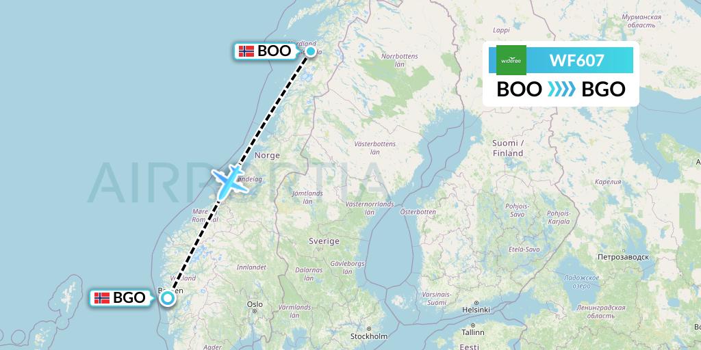 WF607 Wideroe Flight Map: Bodo to Bergen