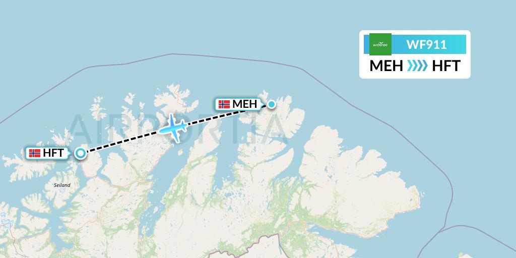 WF911 Wideroe Flight Map: Mehamn to Hammerfest