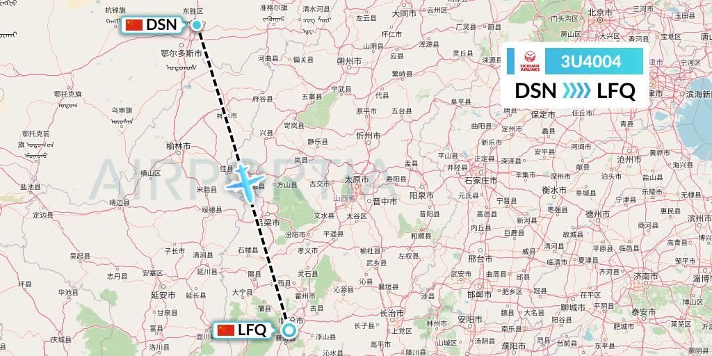 3U4004 Sichuan Airlines Flight Map: Dongsheng to Yulin