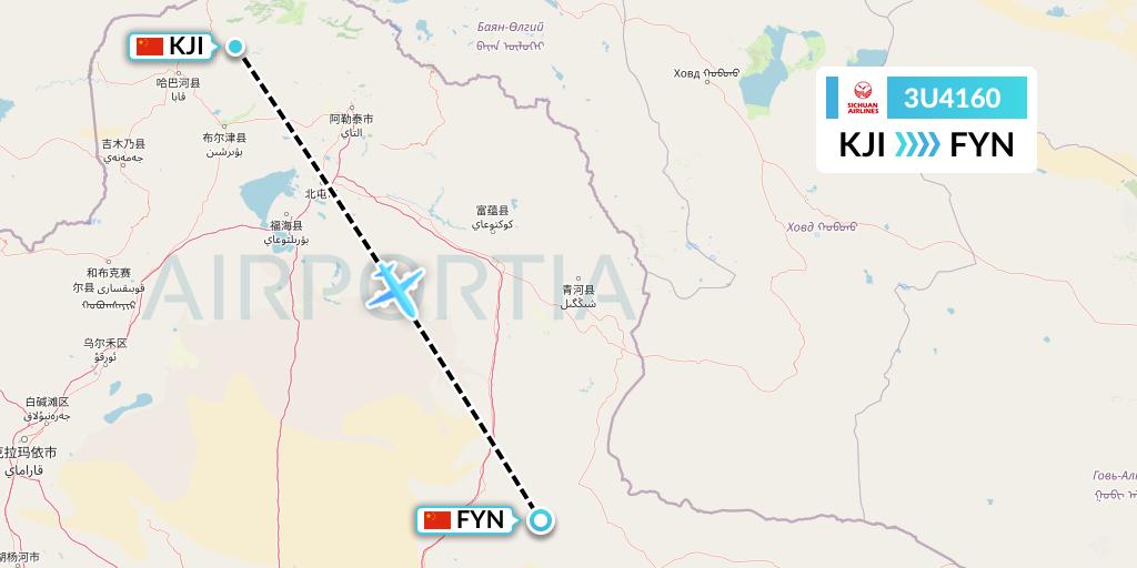 3U4160 Sichuan Airlines Flight Map: Altay to Fuyun