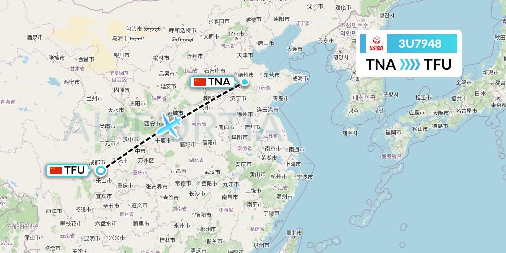 3U7948 Sichuan Airlines Flight Map: Jinan to Chengdu