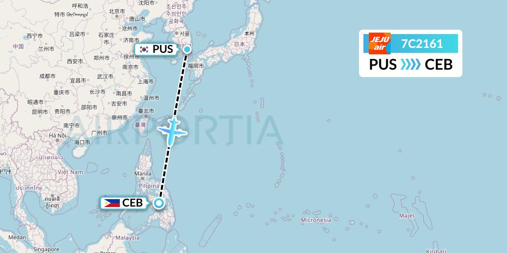 7C2161 Jeju Air Flight Map: Busan to Cebu