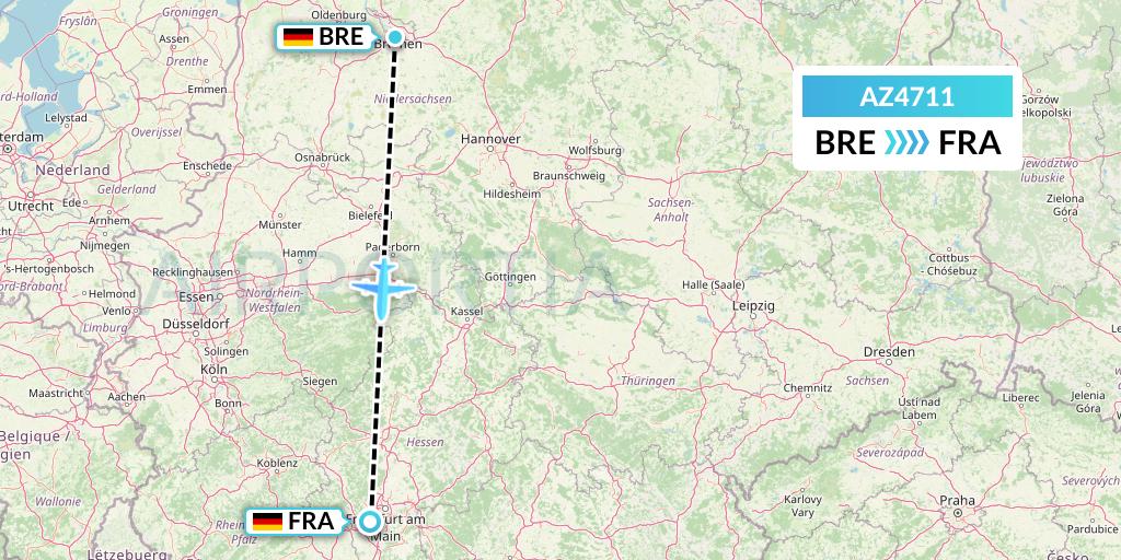 AZ4711 ITA Airways Flight Map: Bremen to Frankfurt