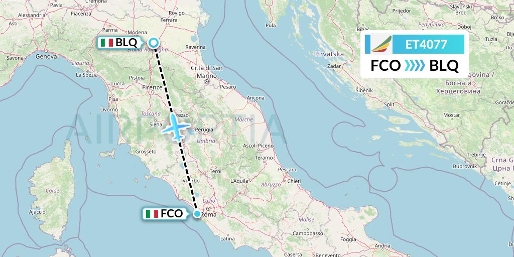 ET4077 Ethiopian Airlines Flight Map: Rome to Bologna