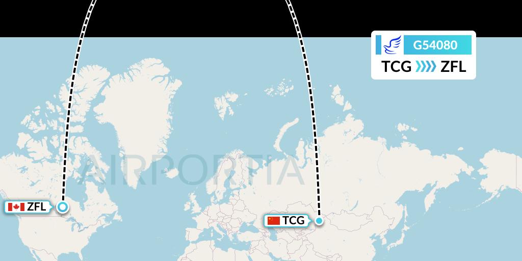 G54080 China Express Airlines Flight Map: Tacheng to South Trout Lake