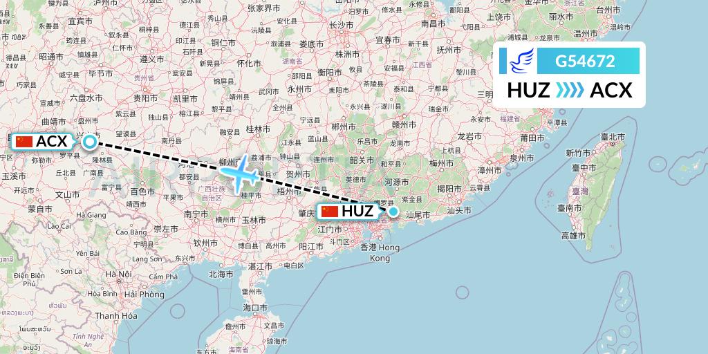 G54672 China Express Airlines Flight Map: Huizhou to Xingyi