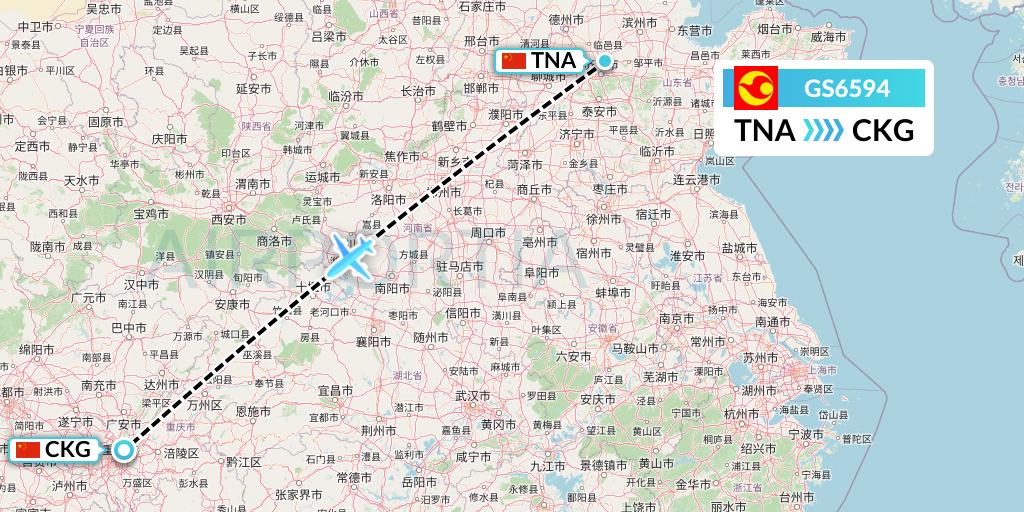 GS6594 Tianjin Airlines Flight Map: Jinan to Chongqing