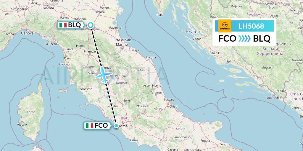 LH5068 Lufthansa Flight Map: Rome to Bologna