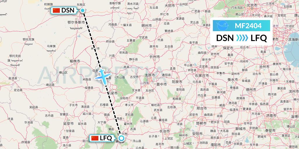 MF2404 Xiamen Airlines Flight Map: Dongsheng to Yulin