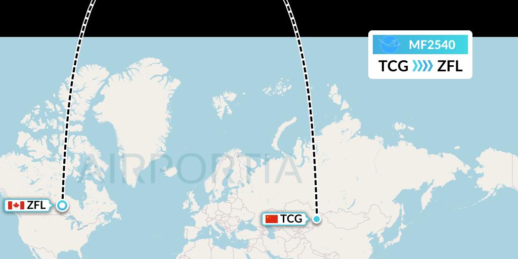 MF2540 Xiamen Airlines Flight Map: Tacheng to South Trout Lake