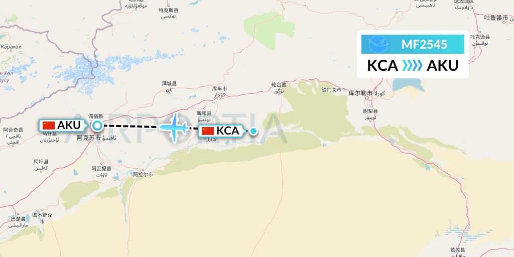 MF2545 Xiamen Airlines Flight Map: Kuqa to Aksu