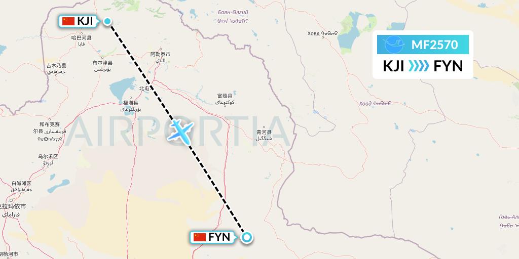 MF2570 Xiamen Airlines Flight Map: Altay to Fuyun