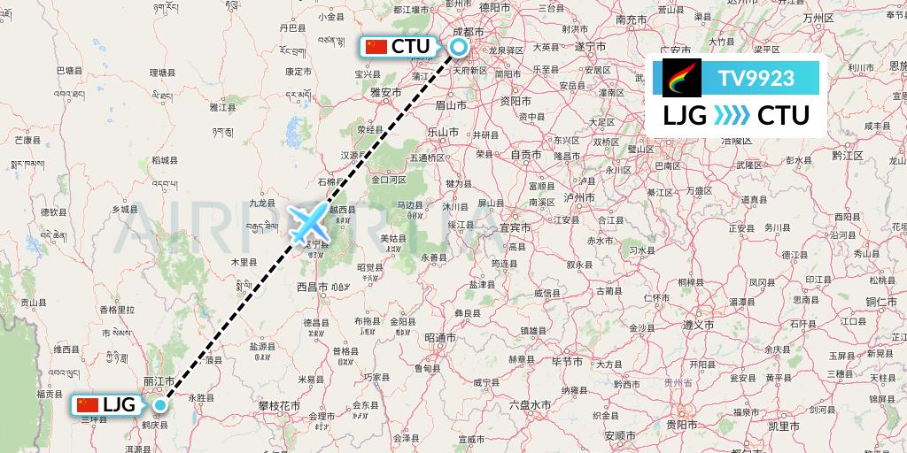 TV9923 Tibet Airlines Flight Map: Lijiang to Chengdu