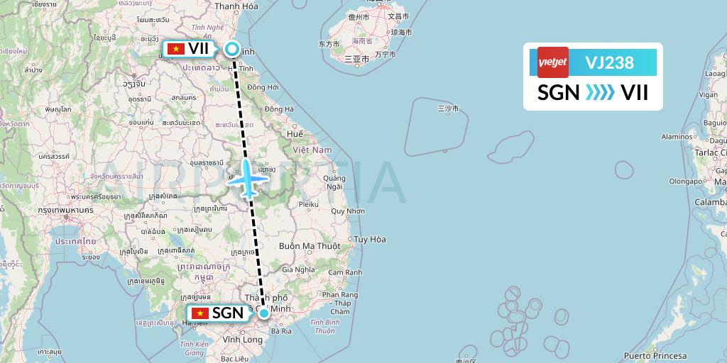 VJ238 VietJet Air Flight Map: Ho Chi Minh City to Vinh
