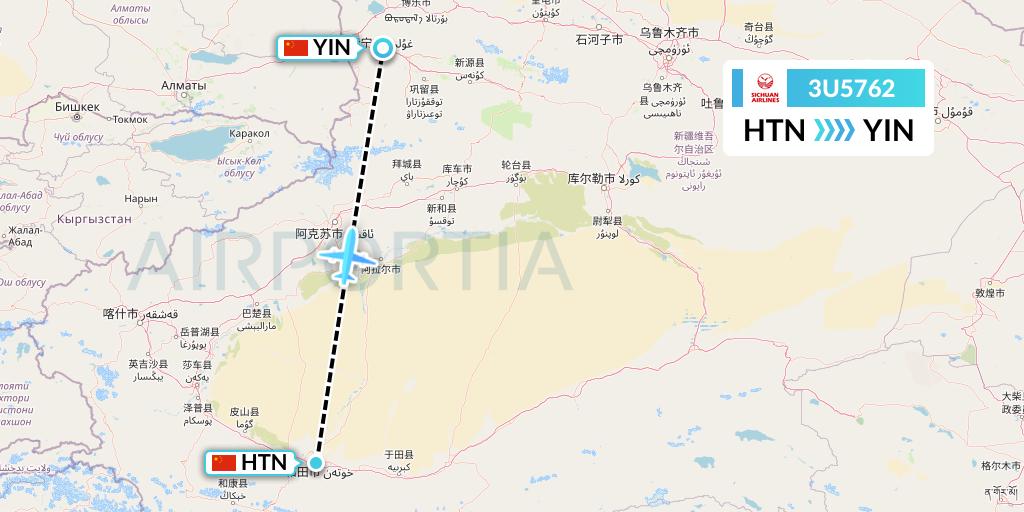 3U5762 Sichuan Airlines Flight Map: Hotan to Yining