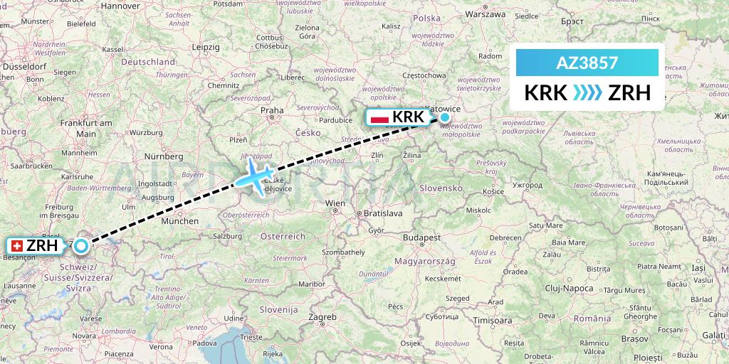 AZ3857 ITA Airways Flight Map: Krakow to Zurich