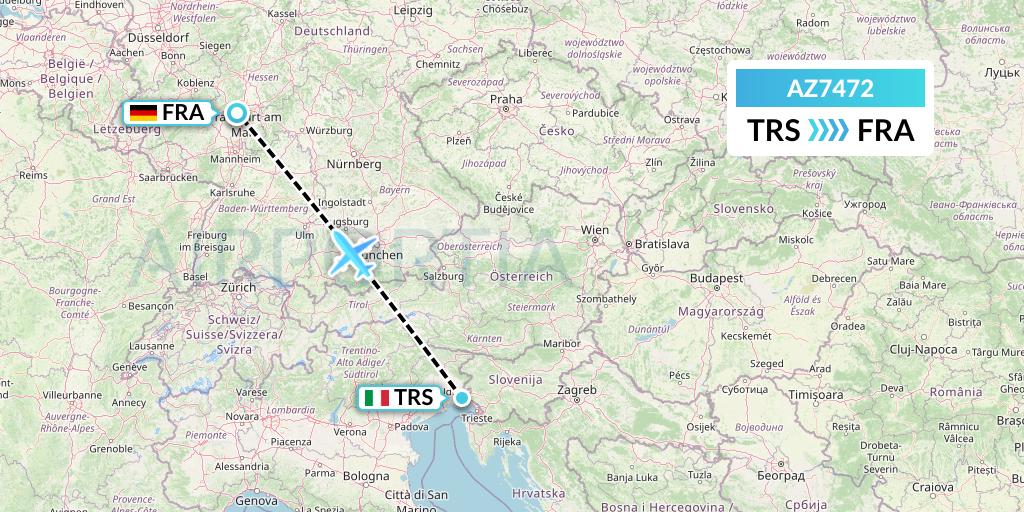 AZ7472 ITA Airways Flight Map: Trieste to Frankfurt