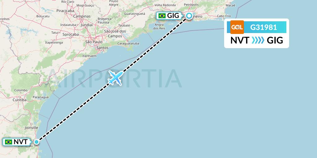G31981 GOL Transportes Aeros Flight Map: Navegantes to Rio de Janeiro