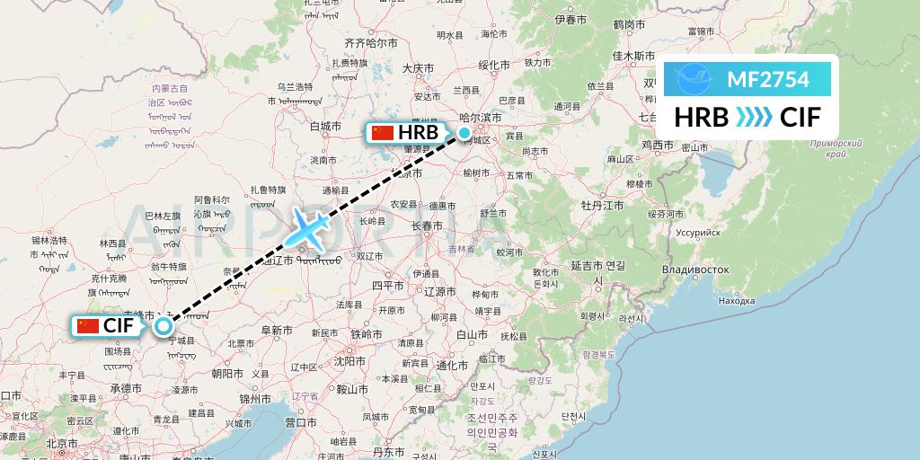 MF2754 Xiamen Airlines Flight Map: Harbin to Chifeng
