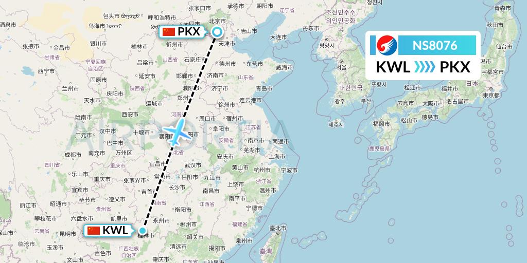 NS8076 Hebei Airlines Flight Map: Guilin to Beijing