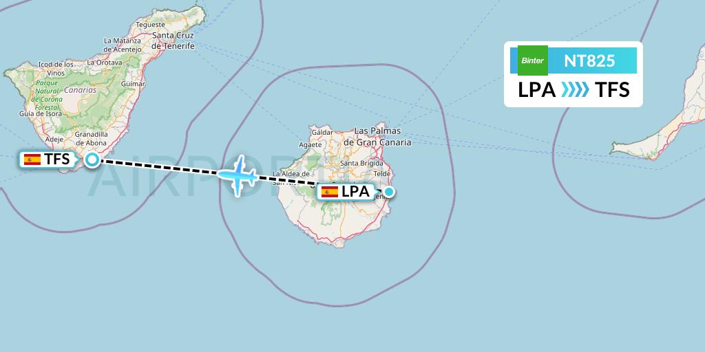 NT825 Binter Canarias Flight Map: Las Palmas to Tenerife
