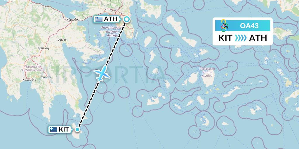 OA43 Olympic Air Flight Map: Kithira to Athens