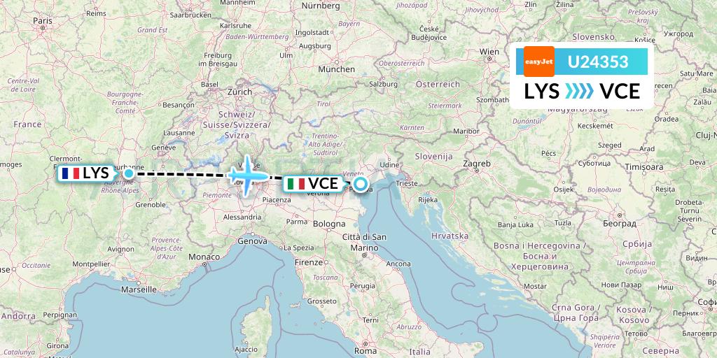 U24353 EasyJet Flight Map: Lyon to Venice
