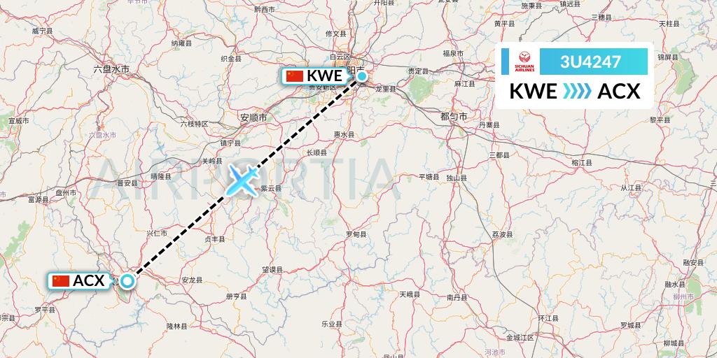 3U4247 Sichuan Airlines Flight Map: Guiyang to Xingyi
