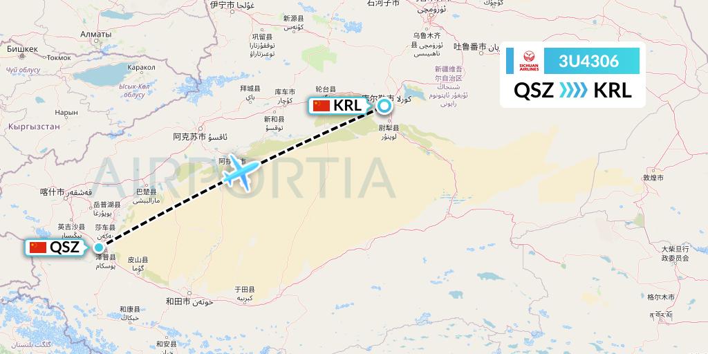 3U4306 Sichuan Airlines Flight Map: Hotan to Korla