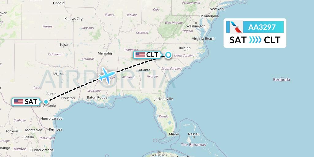 AA3297 American Airlines Flight Map: San Antonio to Charlotte