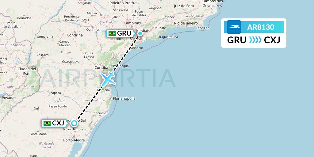 AR8130 Aerolineas Argentinas Flight Map: Sao Paulo to Caxias do Sul