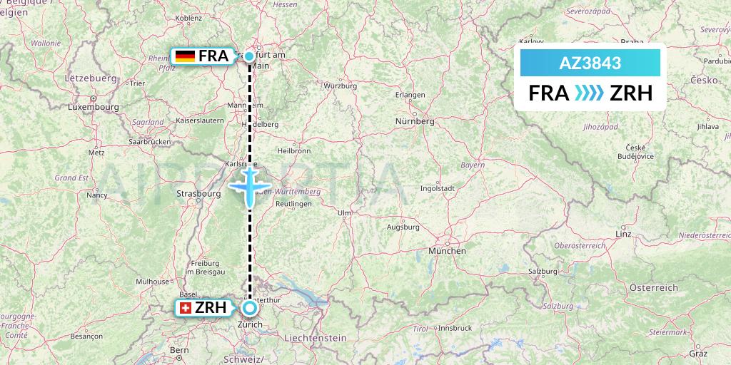 AZ3843 ITA Airways Flight Map: Frankfurt to Zurich