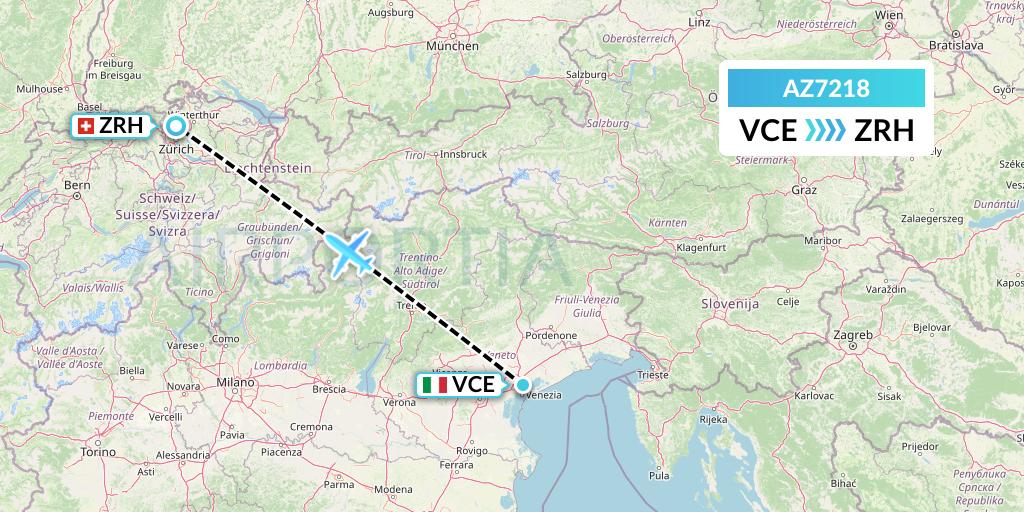 AZ7218 ITA Airways Flight Map: Venice to Zurich