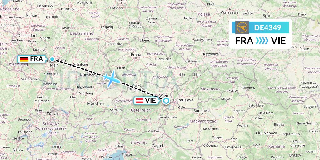 DE4349 Condor Flight Map: Frankfurt to Vienna