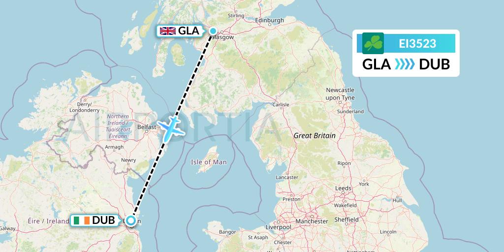 EI3523 Aer Lingus Flight Map: Glasgow to Dublin