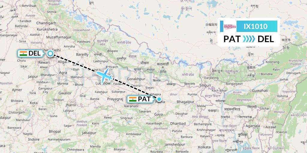 IX1010 Air India Express Flight Map: Patna to Delhi
