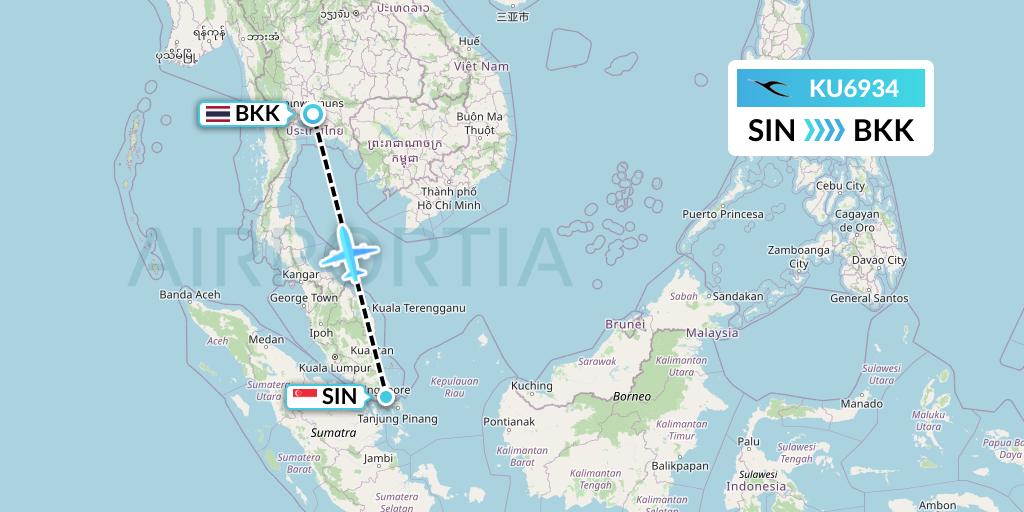 KU6934 Kuwait Airways Flight Map: Singapore to Bangkok