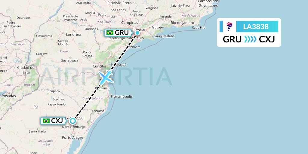 LA3838 LAN Airlines Flight Map: Sao Paulo to Caxias do Sul