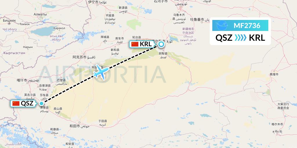 MF2736 Xiamen Airlines Flight Map: Hotan to Korla
