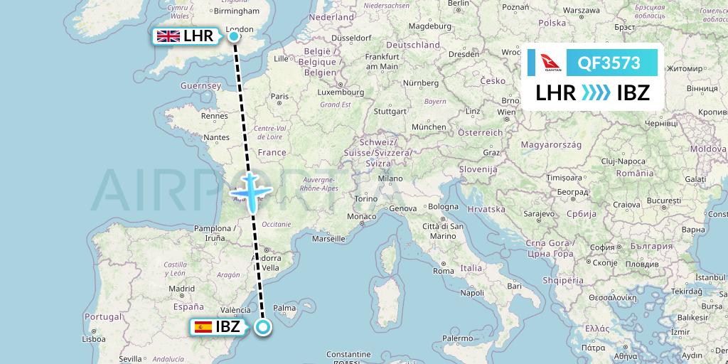 QF3573 Qantas Flight Map: London to Ibiza