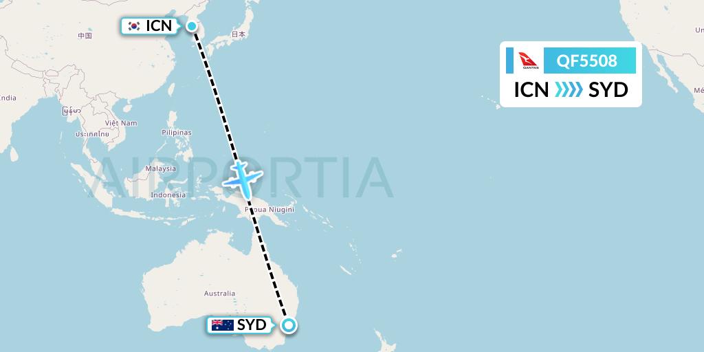 QF5508 Qantas Flight Map: Seoul to Sydney