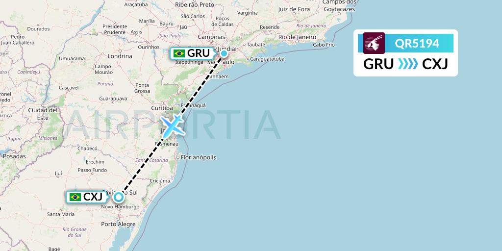 QR5194 Qatar Airways Flight Map: Sao Paulo to Caxias do Sul