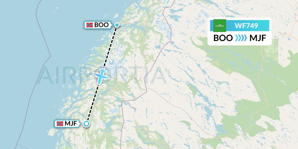 WF749 Wideroe Flight Map: Bodo to Mosjoen