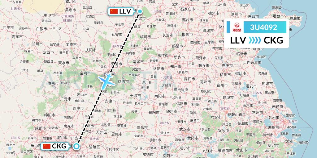 3U4092 Sichuan Airlines Flight Map: Kunming to Chongqing
