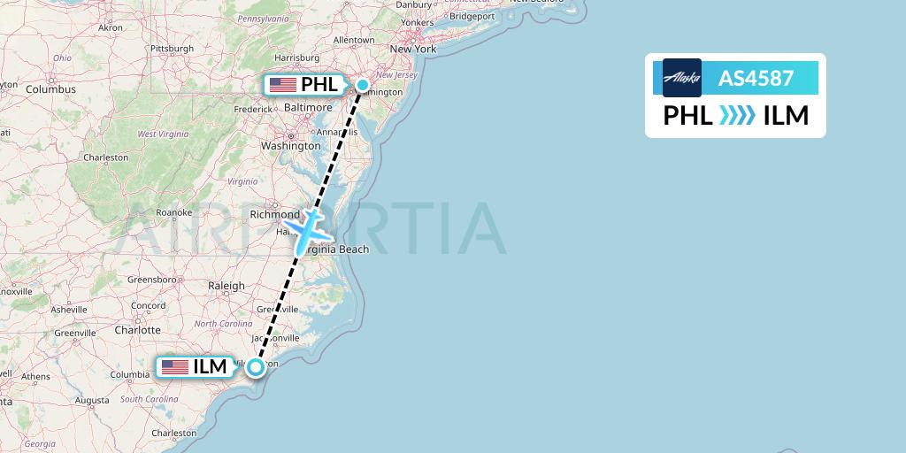 AS4587 Alaska Airlines Flight Map: Philadelphia to Wilmington