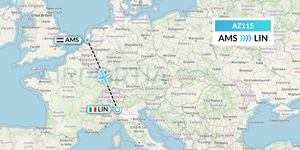 AZ115 ITA Airways Flight Map: Amsterdam to Milan